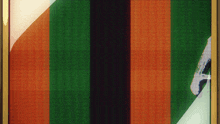 a green and orange striped background with the letter a