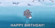 a cartoon bunny is swimming in the water and the words `` happy birthday '' are written below it .
