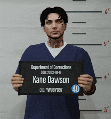 a man holding up a department of corrections mug shot
