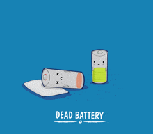 a cartoon illustration of a dead battery and a full battery