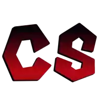 a red and black logo with the letter cs