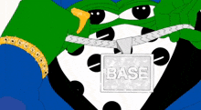a cartoon character with a necklace that says base on it