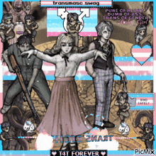 a pixel art of a man and a woman with the words transmasc swag on the bottom