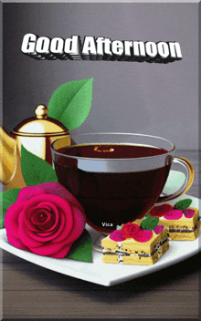 a good afternoon greeting card with a cup of tea
