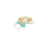 a pixel art of a girl wearing a blue shirt that says i love you