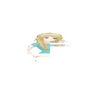 a pixel art of a girl wearing a blue shirt that says i love you
