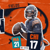 a poster with a bears player holding a football and the number 17 on it