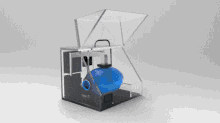 a clear box with a blue object in it