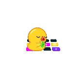 a pixel art drawing of a duck dancing in front of a disco ball
