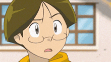 a cartoon character with glasses and a yellow sweater