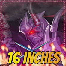 a poster that says 16 inches with a purple monster