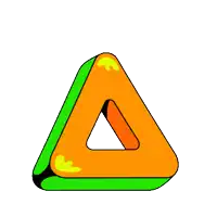 a green and orange triangle with a hole in it