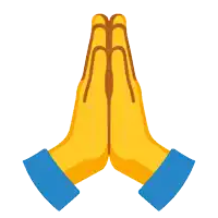 a pair of hands with blue sleeves folded in prayer