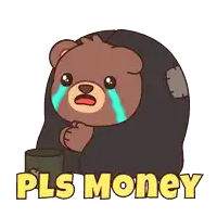 a cartoon bear is crying while holding a cup that says ps money