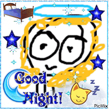 a drawing of a face with the words good night