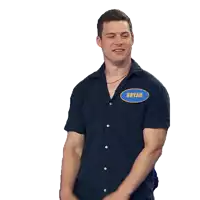 a man in a blue shirt with the name bryan on it