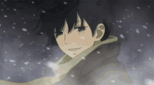 winter anime wind snow boy
