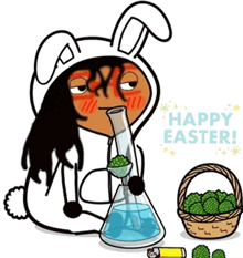 a cartoon of a girl in a bunny suit smoking a bong