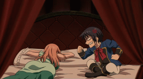 anime boy throwing a girl