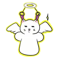 a cartoon drawing of a cat with angel wings
