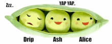 three peas in a pod with drip ash and alice on the bottom