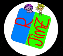 a cartoon drawing of a boy and a girl standing on a blue and green circle with the word run written in red