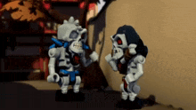 two skeletons are standing next to each other in a video game
