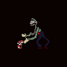 a pixel art illustration of a zombie with blood coming out of his mouth .