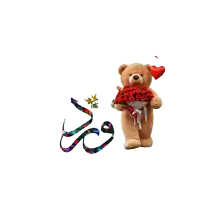 a teddy bear is holding a bouquet of red roses in front of a sign that says ' good morning '