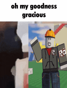 a picture of a roblox character with the words oh my goodness gracious