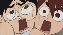 a couple of cartoon characters with their mouth open