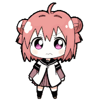 a cartoon drawing of a girl with pink hair and a ponytail