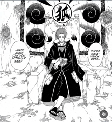 a black and white drawing of a person sitting on a throne with the words " how much can you actually see "