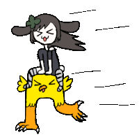 a cartoon of a girl riding on the back of a yellow monster