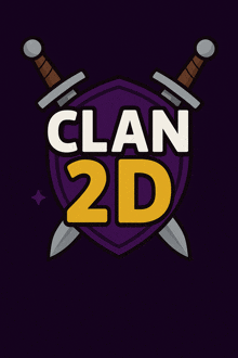 a purple shield with two crossed swords and the words clan 2d