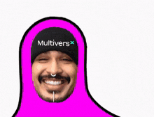 a man wearing a beanie that says multivers on it