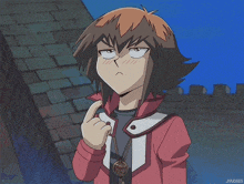 a cartoon character is making a funny face and pointing at his finger