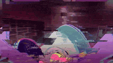 a purple background with a few circles and a triangle in the middle