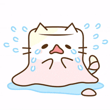 marshmallow cat pink and white melting crying