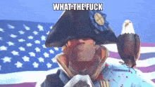 a man in a military uniform with an eagle on his shoulder says " what the fuck "