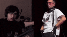 a man wearing sunglasses and a white shirt that says supreme