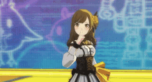 a girl in a white dress is holding her finger to her lips