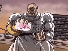 a cartoon of a man holding a baby bottle