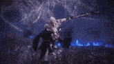 a person in a video game is being attacked by a giant monster