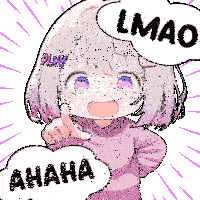 a girl with a speech bubble that says lmao and ahaha