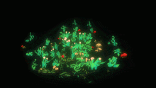 a bunch of glowing plants and mushrooms in the dark