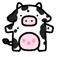 a pixel art drawing of a cow with black spots and a pink stomach