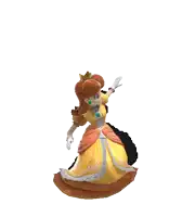 a cartoon character in a yellow and orange dress is flying through the air