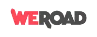 a red and black logo for weroad is on a white background