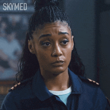 a woman says yeah you broke in front of a poster for skymed